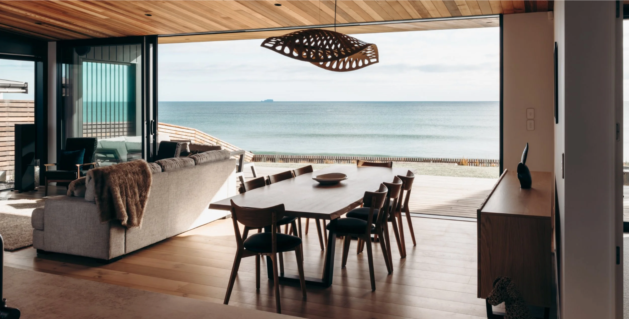 Modern living room with ocean view